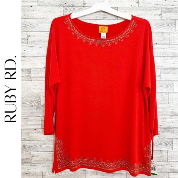 Ruby Rd. Tops - RUBY RD. Red Studded Gypsy Caravan Tunic Top, L, NWT!